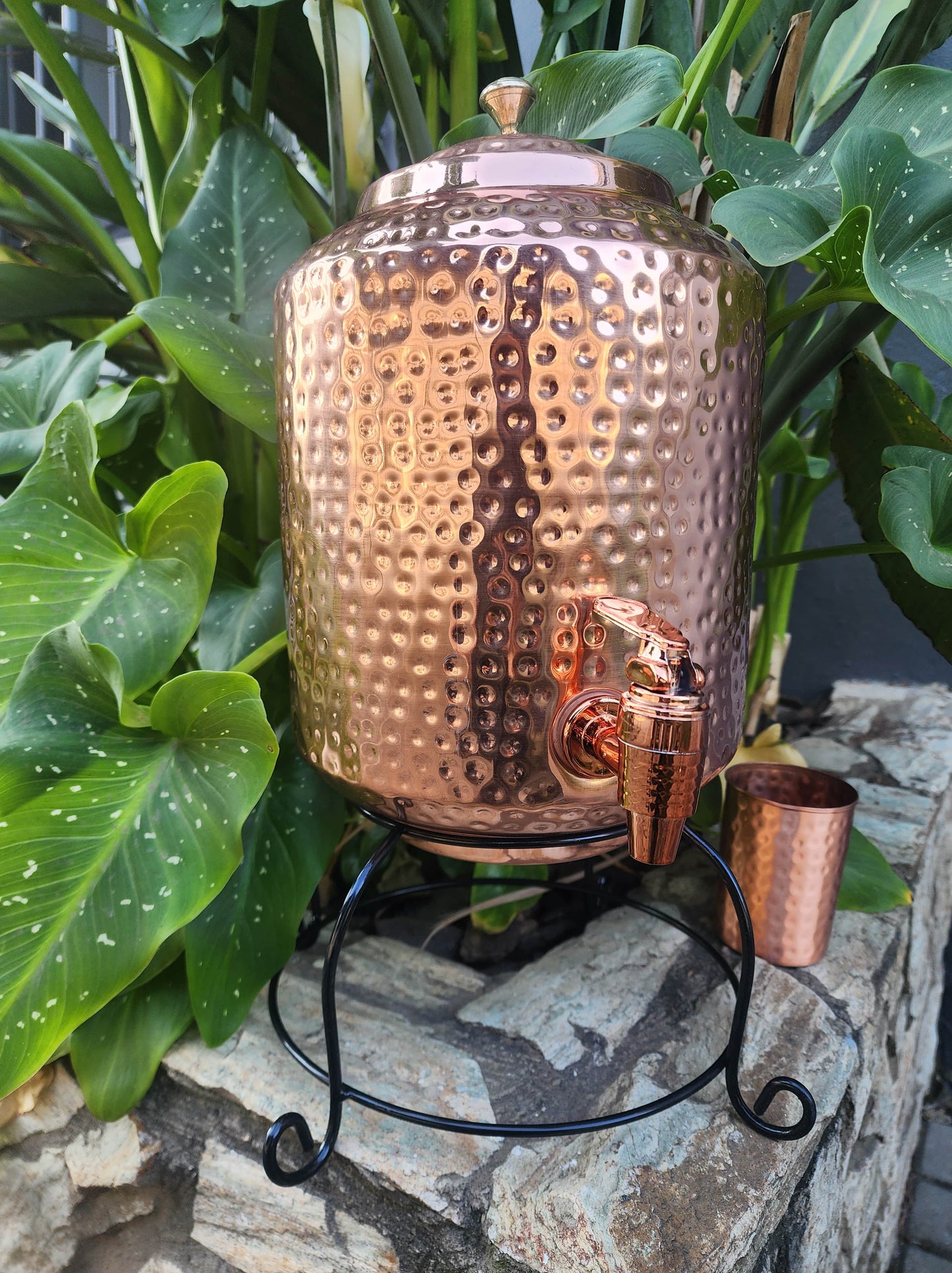 Dimple Copper Water Dispenser with Cup and Stand (8L)