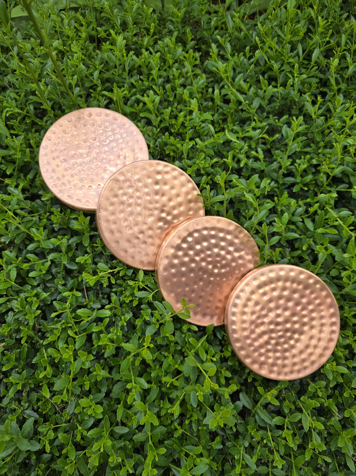Dimple Copper Coaster with Wooden Backing