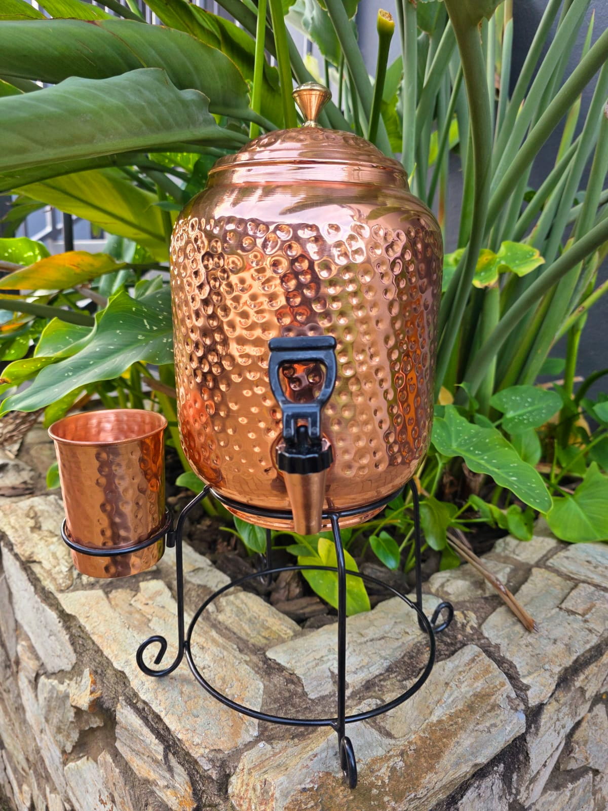 Dimple Copper Water Dispenser with Cup and Stand (5L)