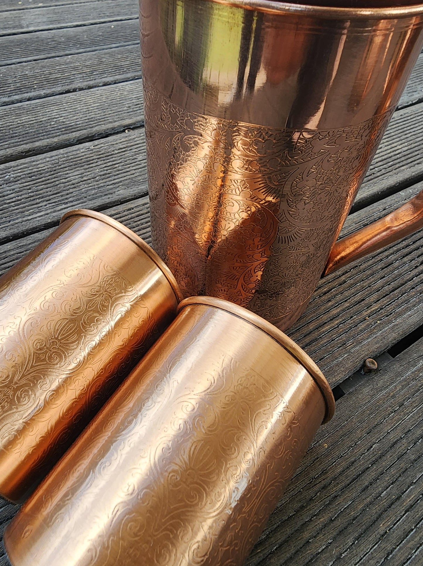 Embossed Copper Jug and Cup Set