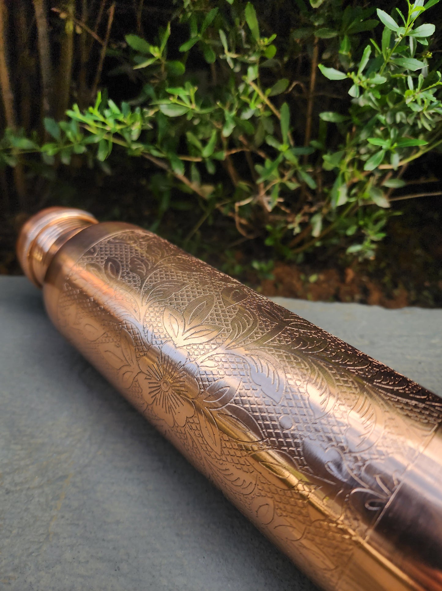 Mirror Finish Embossed Copper Bottle (900 ml)