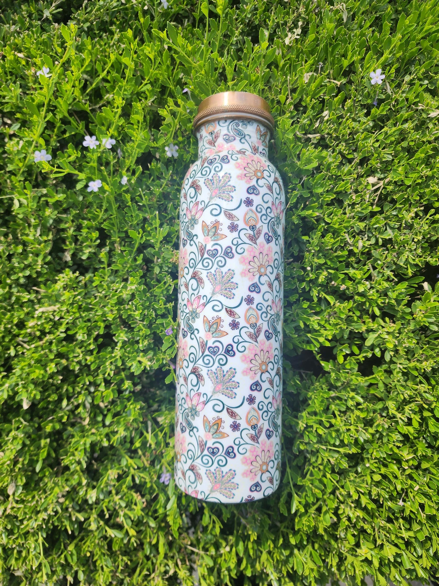 Floral Printed Copper Bottle (900 ml)