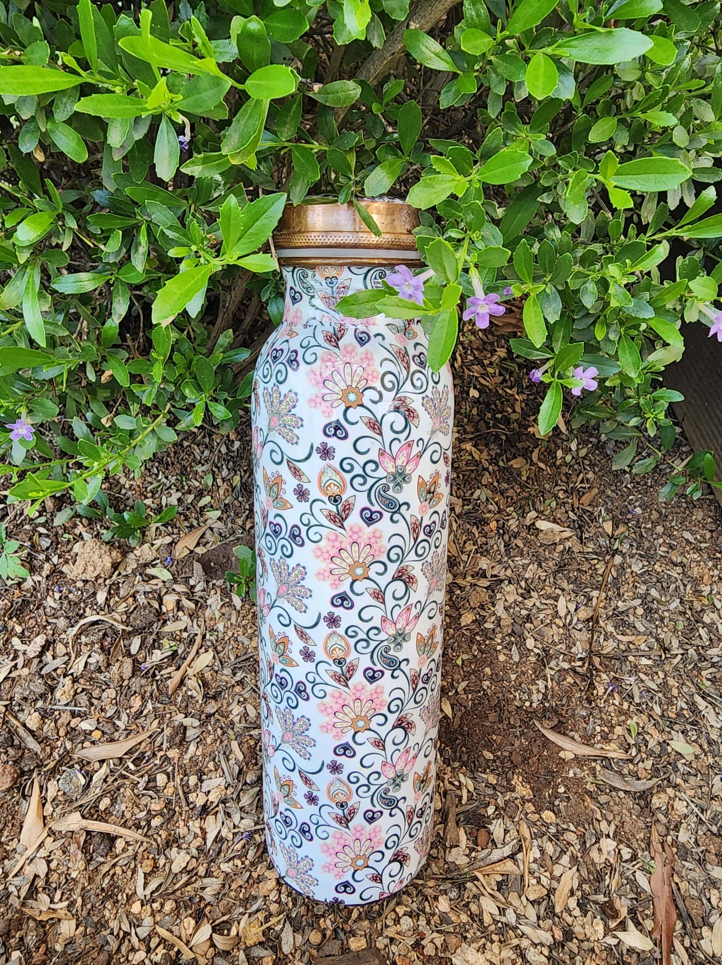 Floral Printed Copper Bottle (900 ml)