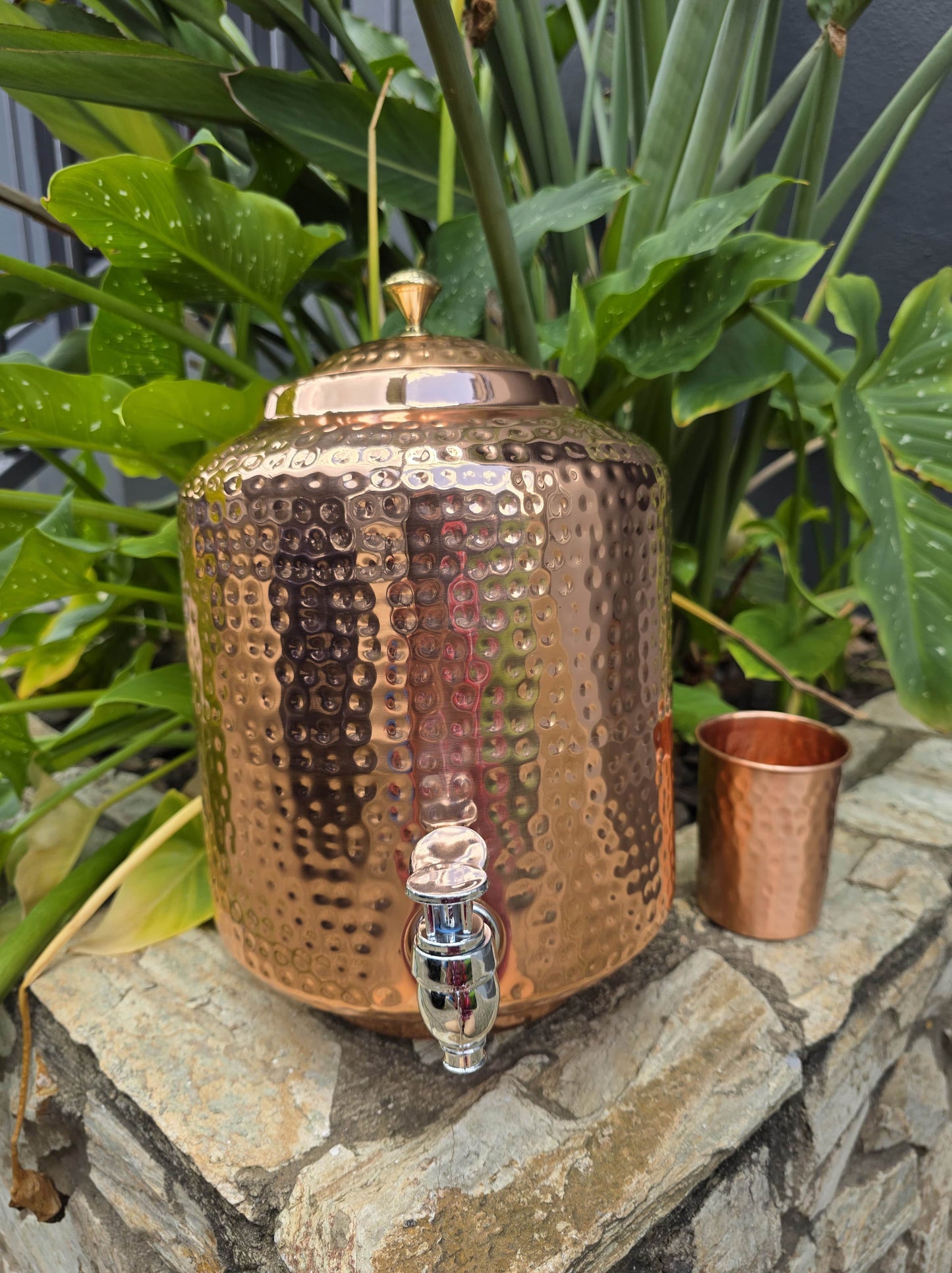 Dimple Copper Water Dispenser with Cup (8L)