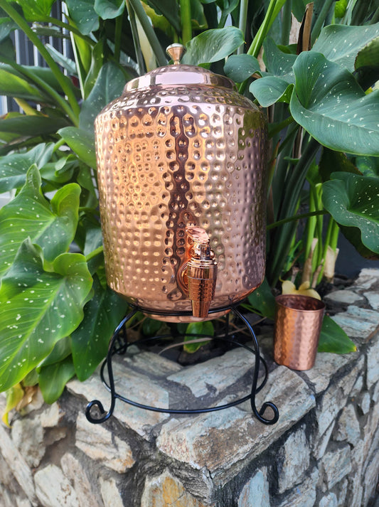 Dimple Copper Water Dispenser with Cup and Stand (8L)