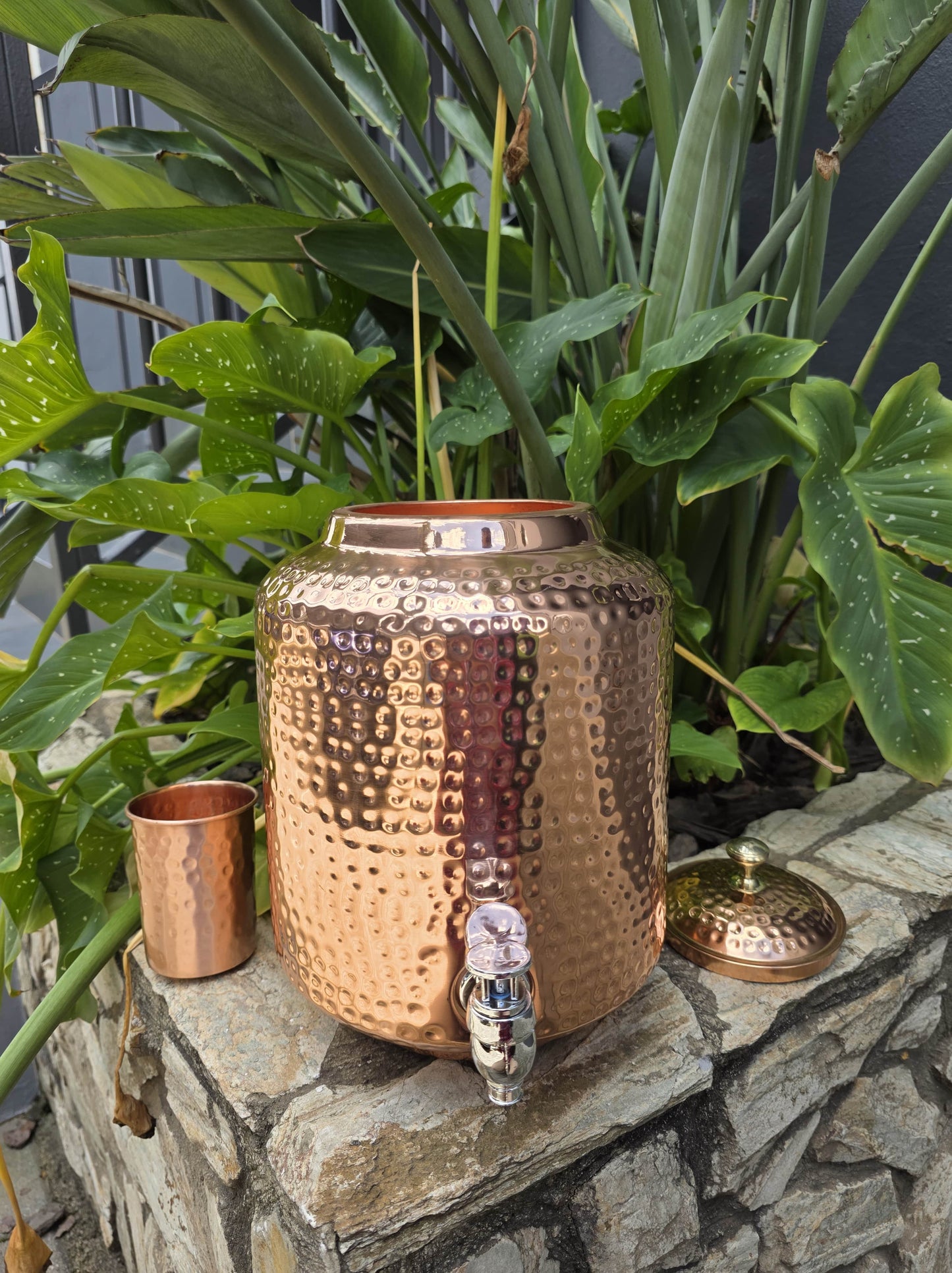 Dimple Copper Water Dispenser with Cup (8L)