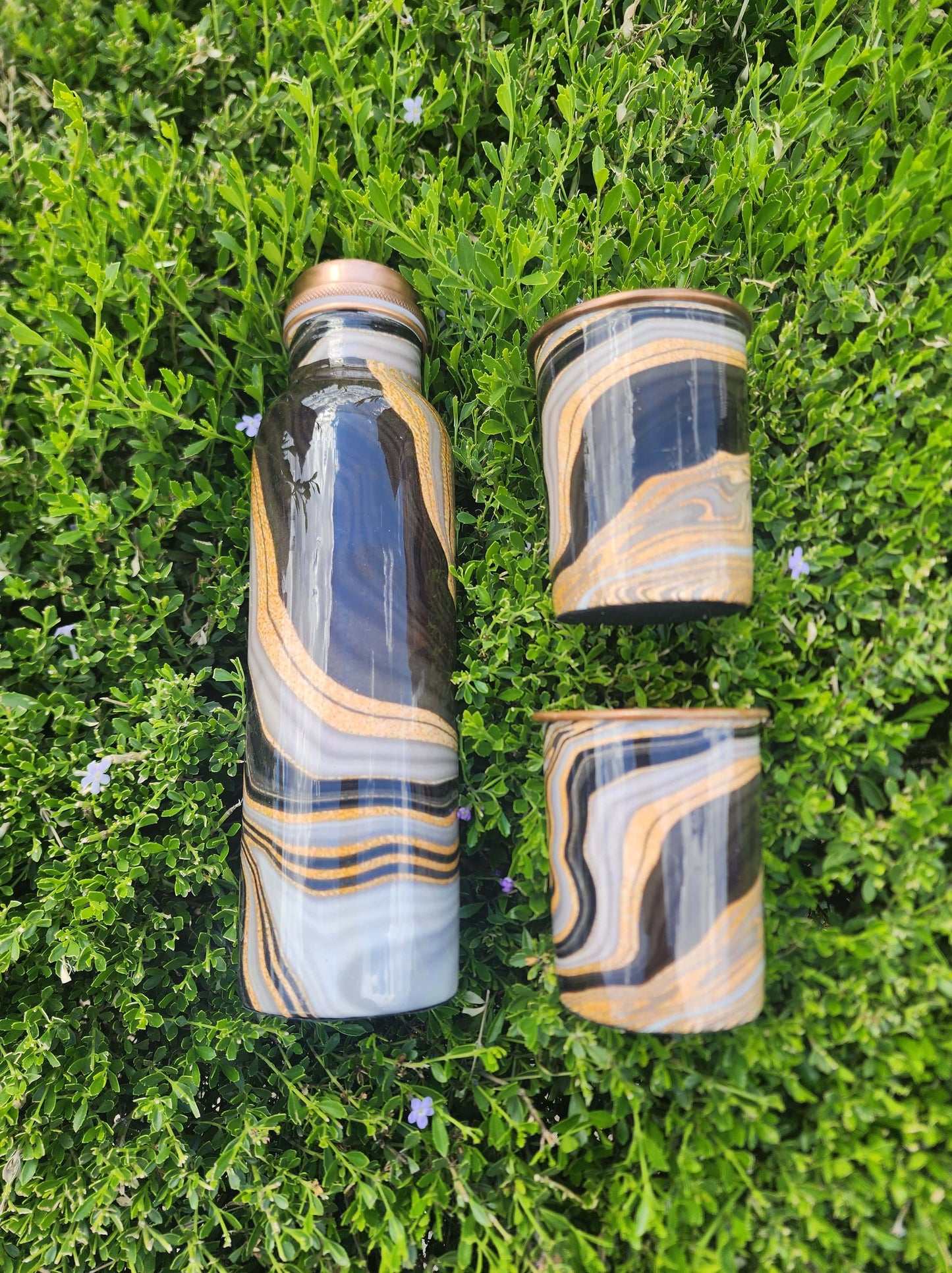 Marble Design Copper Bottle and Cup Set