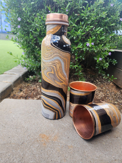 Marble Design Copper Bottle and Cup Set
