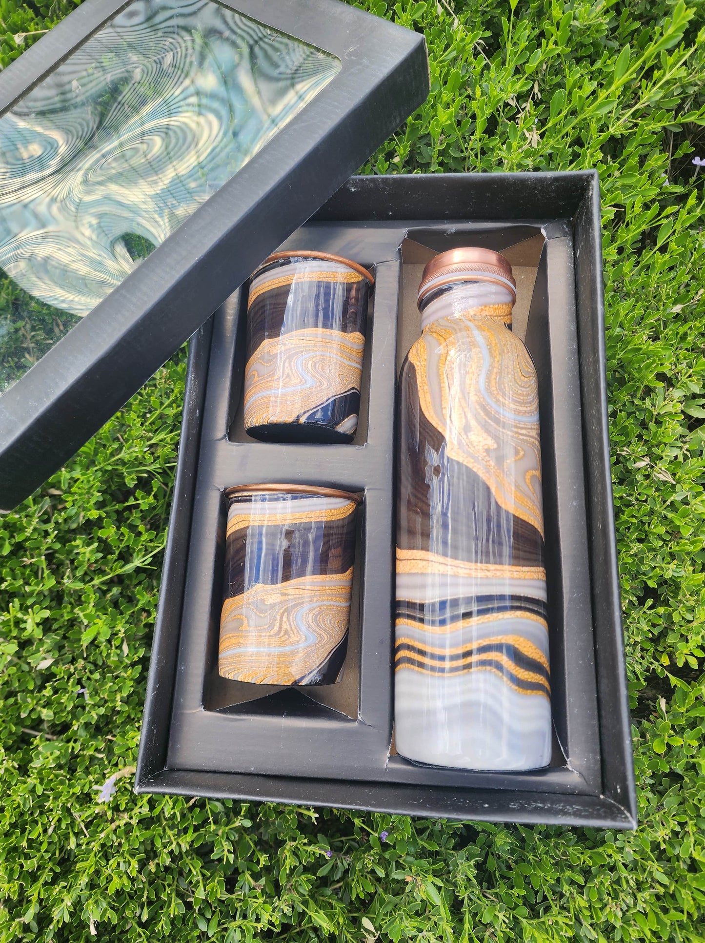 Marble Design Copper Bottle and Cup Set