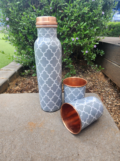 Geometric Grey Copper Bottle and Cup Set