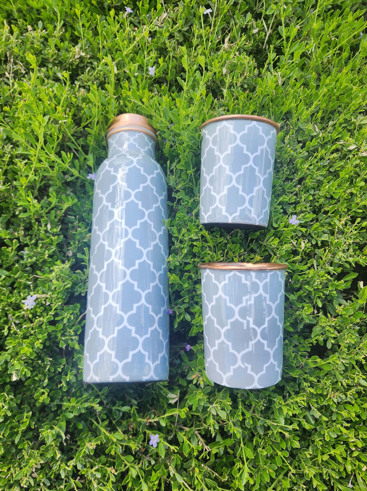 Geometric Grey Copper Bottle and Cup Set