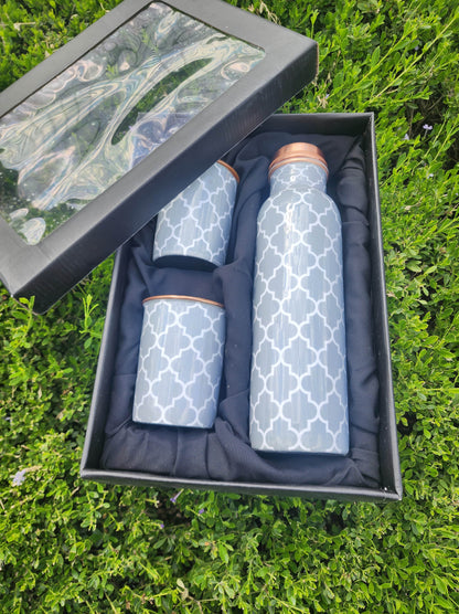 Geometric Grey Copper Bottle and Cup Set