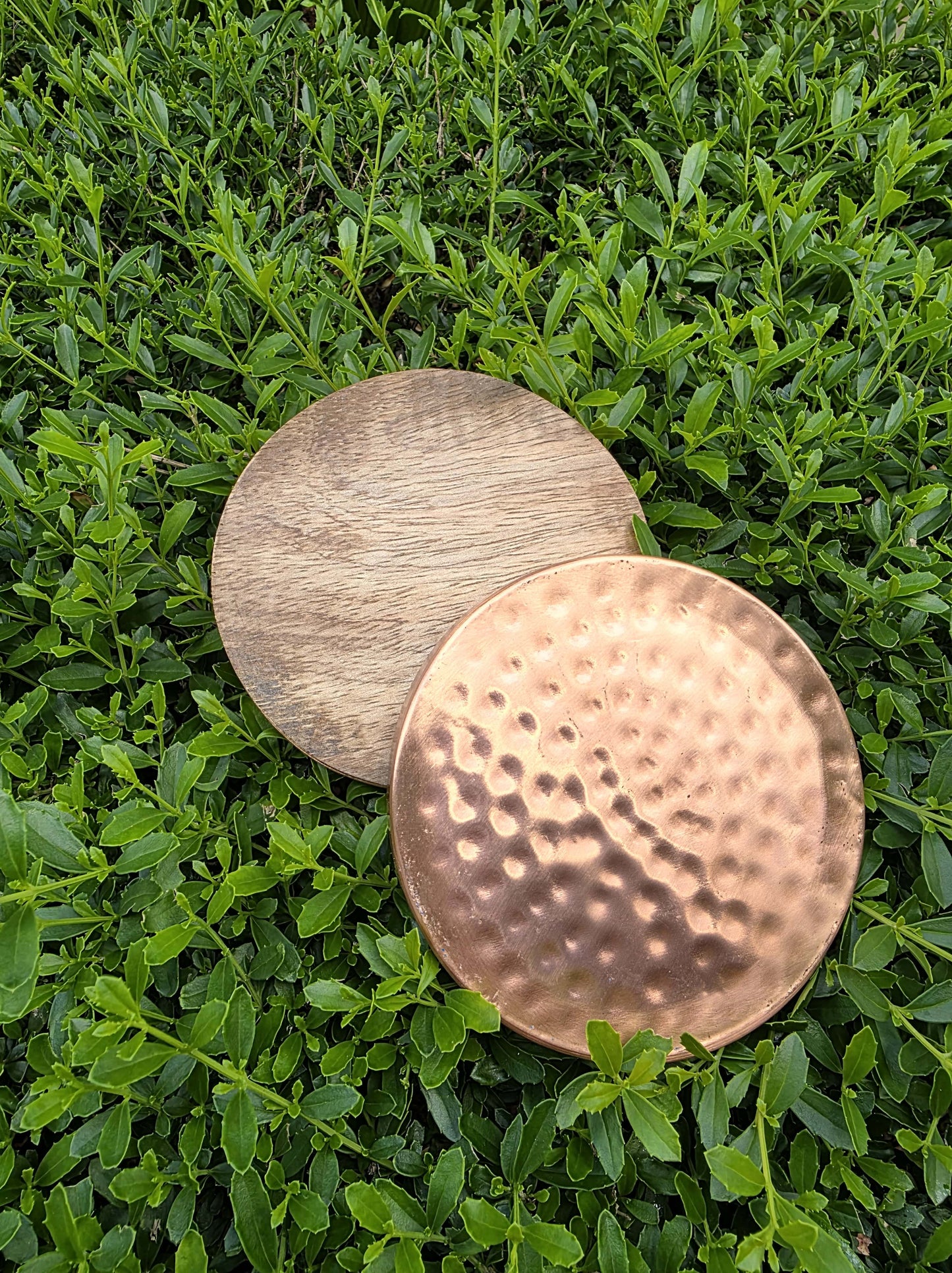 Dimple Copper Coaster with Wooden Backing