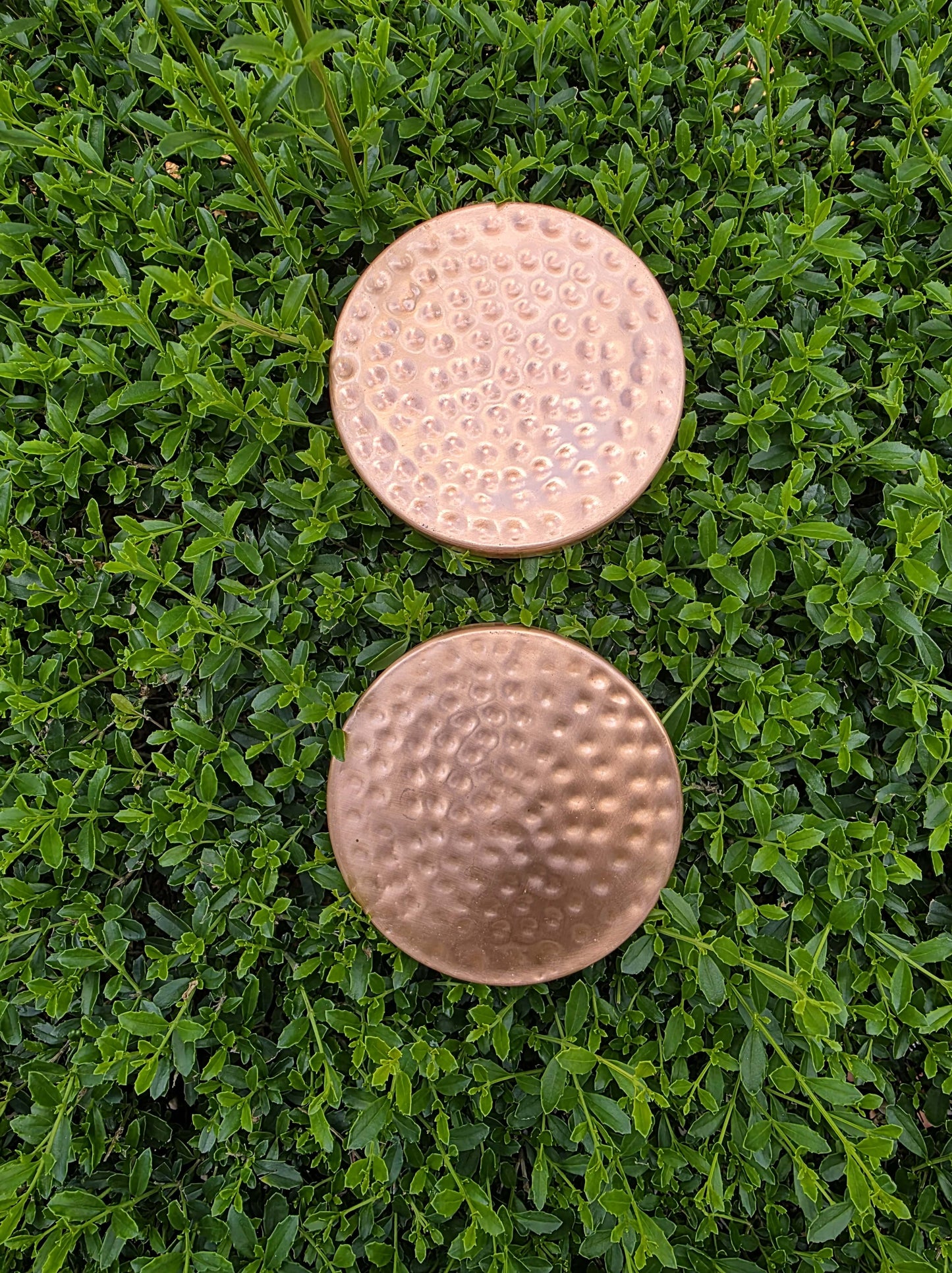 Dimple Copper Coaster with Wooden Backing