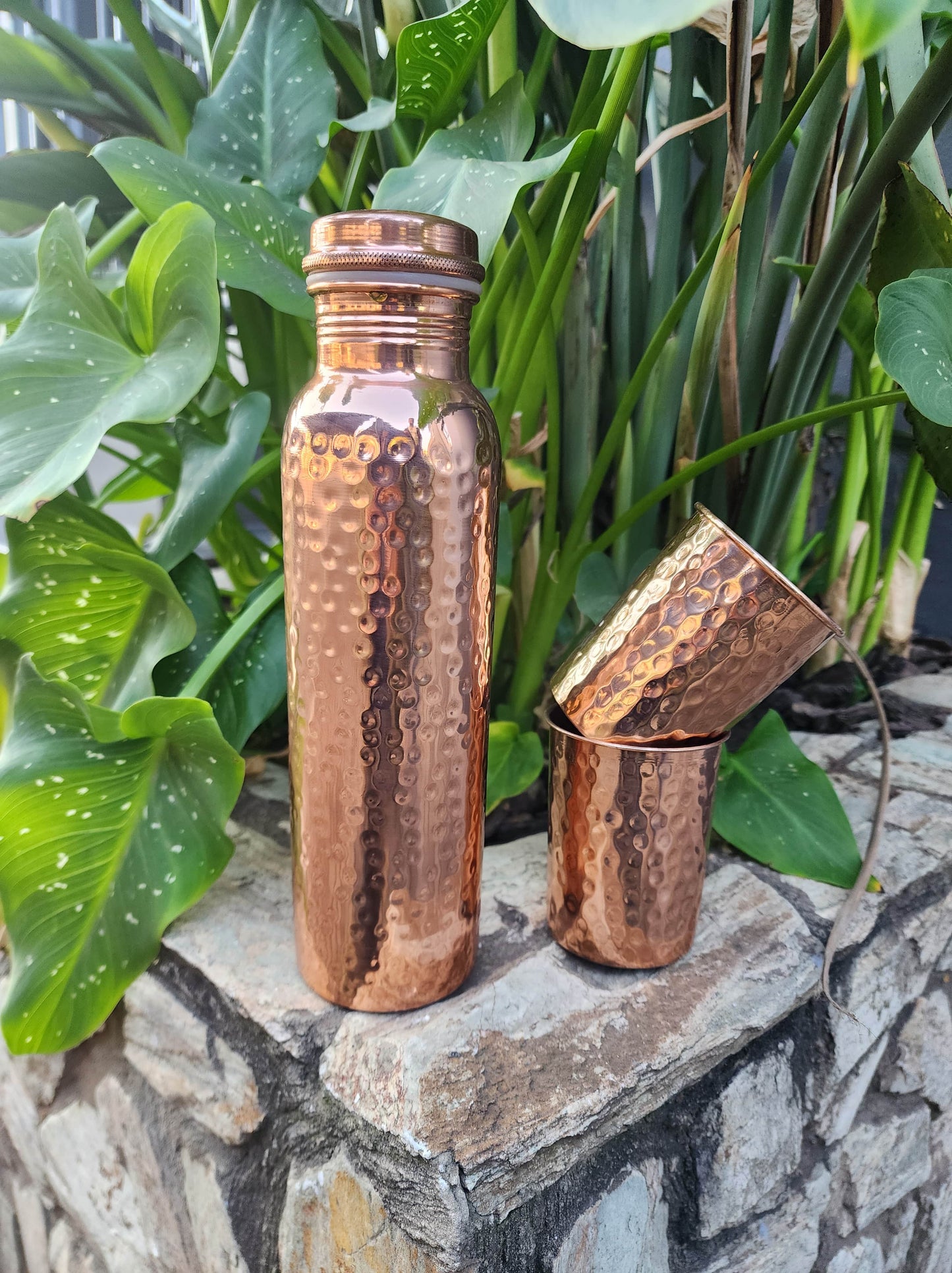 Mirror Finish Dimple Copper Bottle and Cup Gift Set