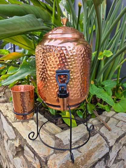 Dimple Copper Water Dispenser with Cup and Stand (5L)