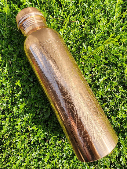 Mirror Finish Embossed Copper Bottle (900 ml)
