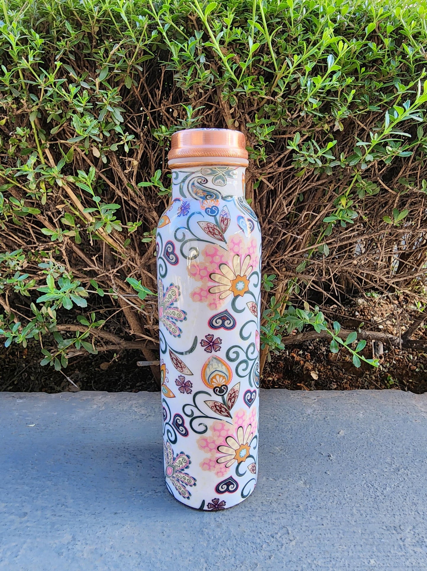 Floral Printed Copper Bottle (900 ml)