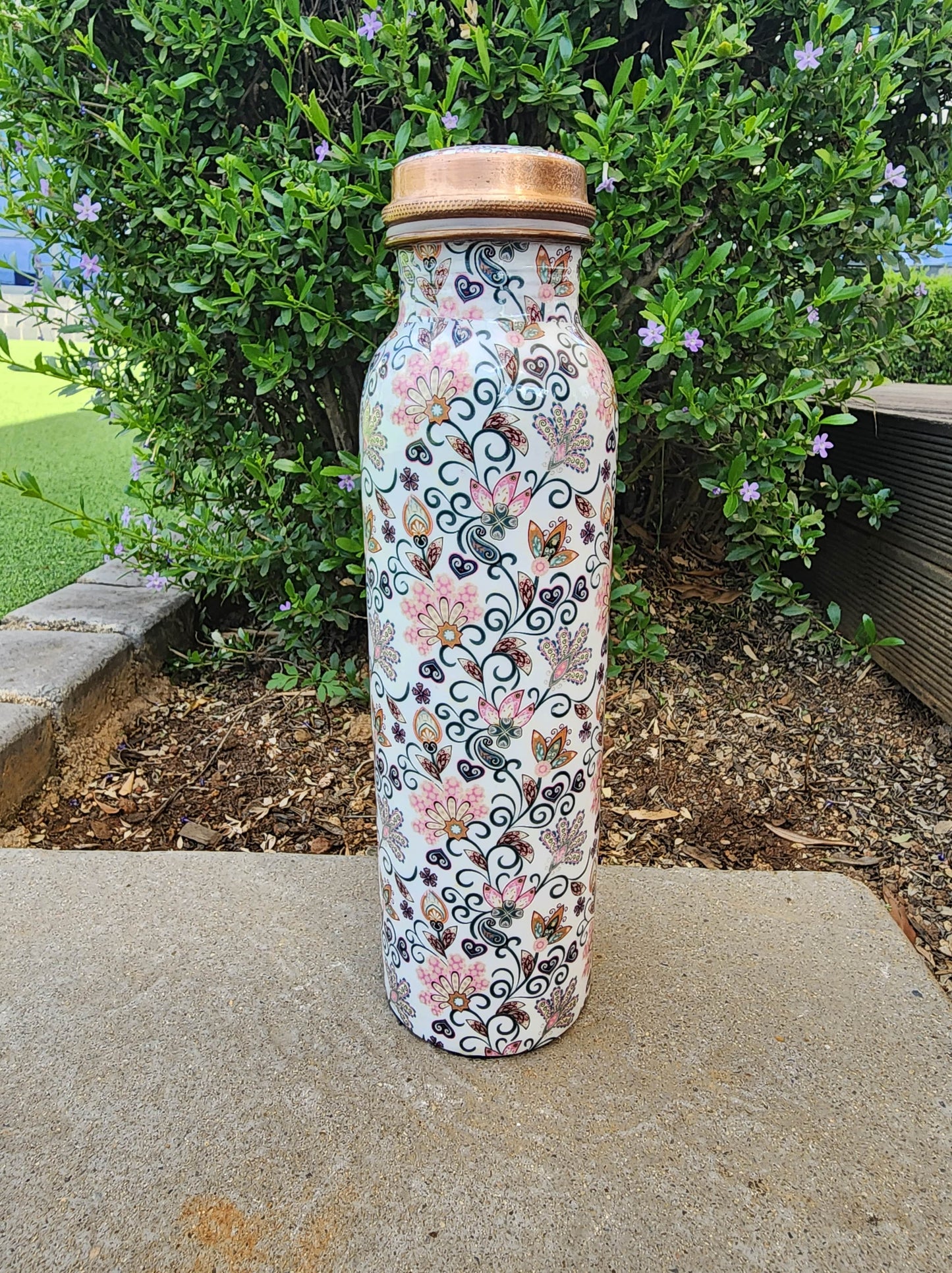 Floral Printed Copper Bottle (900 ml)