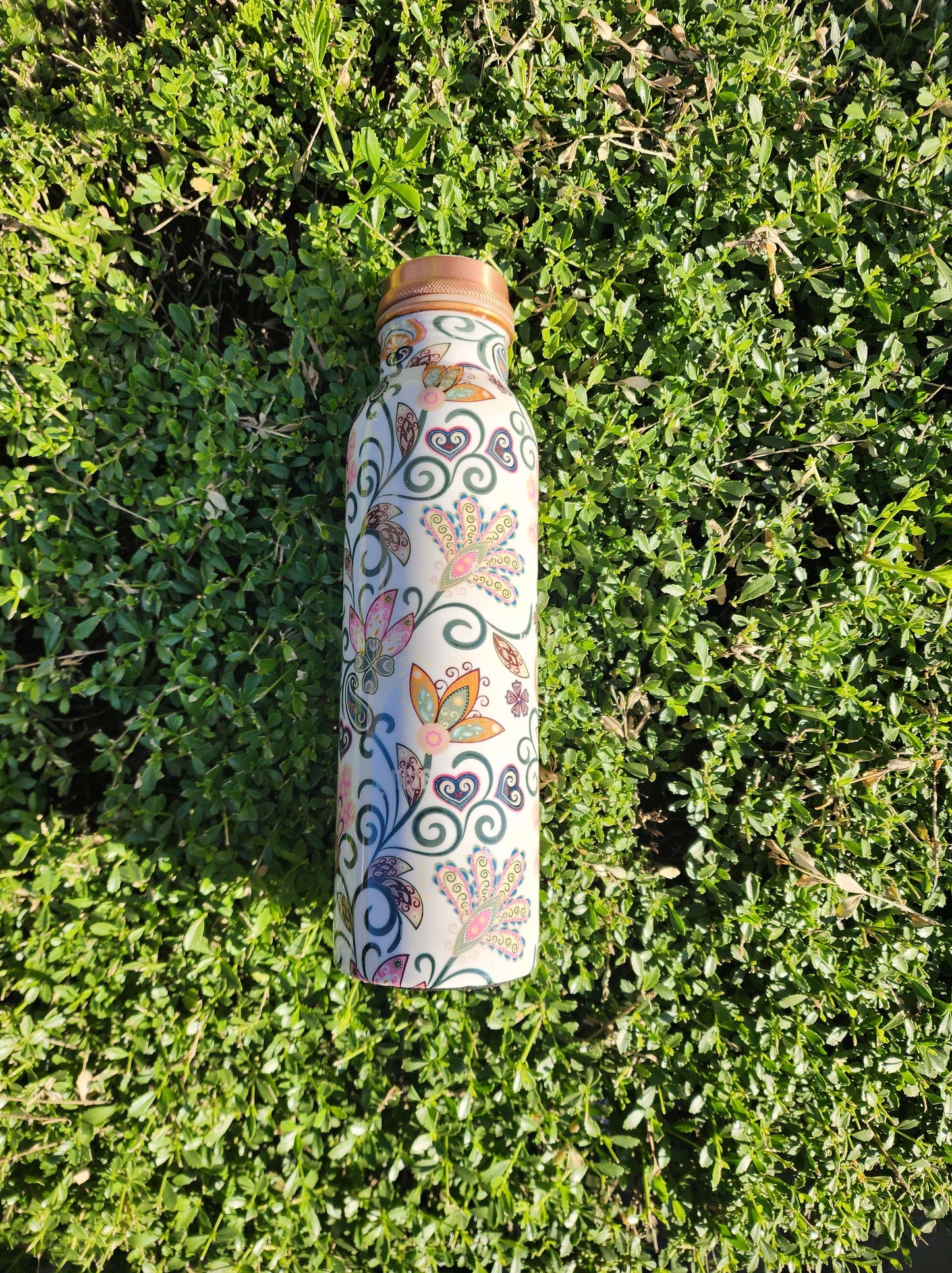Floral Printed Copper Bottle (900 ml)
