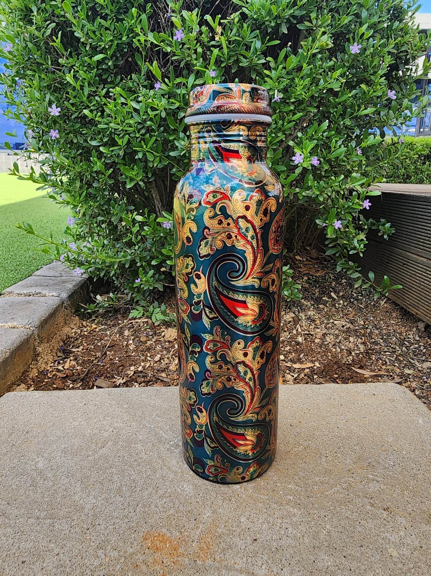 Paisley Printed Copper Bottle (900 ml)