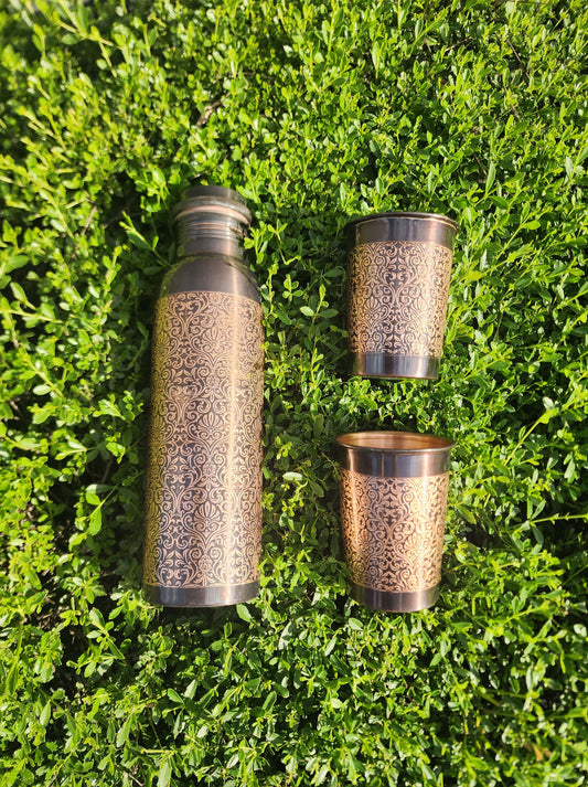 Antique Design Copper Bottle and Cup Gift Set