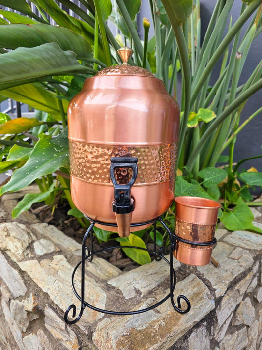 Two-Tone Copper Water Dispenser with Cup and Stand (5L)