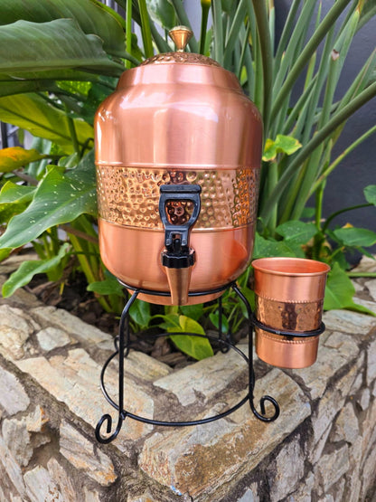 Two-Tone Copper Water Dispenser with Cup and Stand (5L)